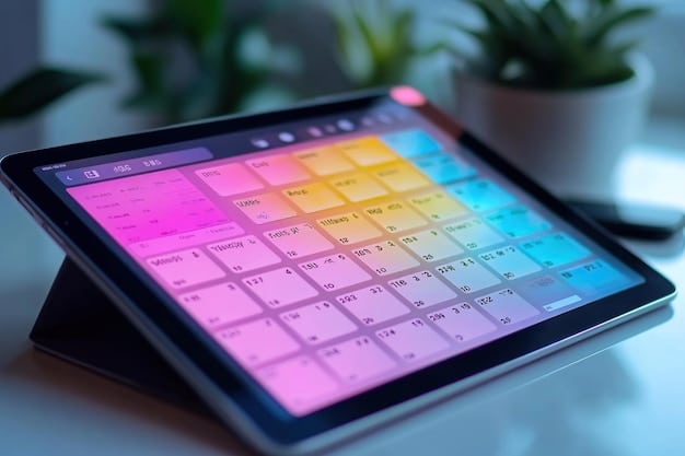 A digital calendar on a tablet, displaying a schedule with color-coded blocks for different activities, including work, side hustle, and personal time. This image represents structured planning and time allocation.