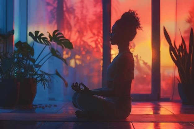 An illustration depicting a person sitting in a meditative pose, with light rays emanating from their head, symbolizing enhanced mental clarity and focus attained through mindfulness meditation.