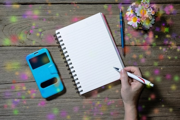 A person writing in a physical planner with colorful pens and sticky notes. The planner is open on a desk with a cup of coffee and other stationery items, creating a visually appealing and organized workspace.