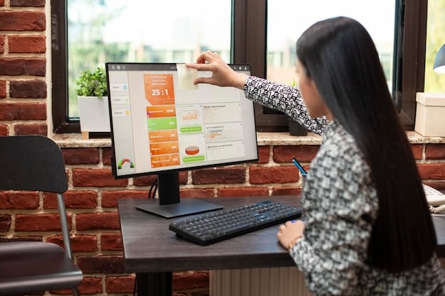 A person using a desktop computer, with a task management app interface clearly visible. The app displays a customized dashboard with various widgets, charts, and progress bars, showing an overview of tasks, projects, and deadlines.