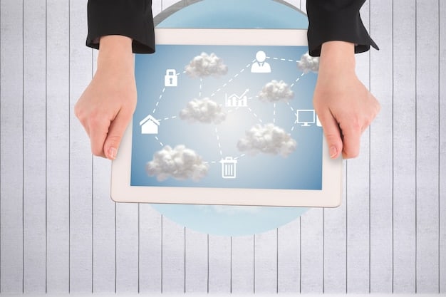 A close-up of a tablet screen showing a cloud storage app with clearly labeled folders and files, emphasizing the ease of access and intuitive organization. The tablet is in a home setting, perhaps on a coffee table.