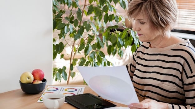 A person with ADHD using a visual timer to help them focus on a task at their desk. Color-coded notes are on the desk for prioritization.