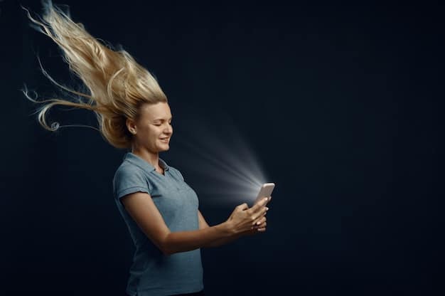 A person holding a smartphone displaying sound wave patterns, with a thoughtful expression, surrounded by a subtle aura of concentration, emphasizing personal technology and mental wellness.